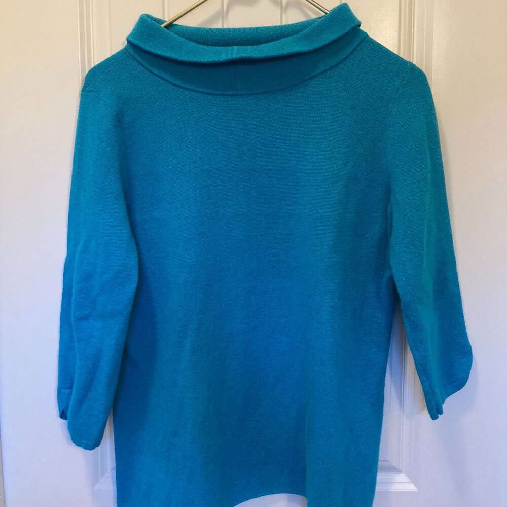 Talbots Teal Funnel Neck Sweater, Women’s Lp – 3/4 Sleeve